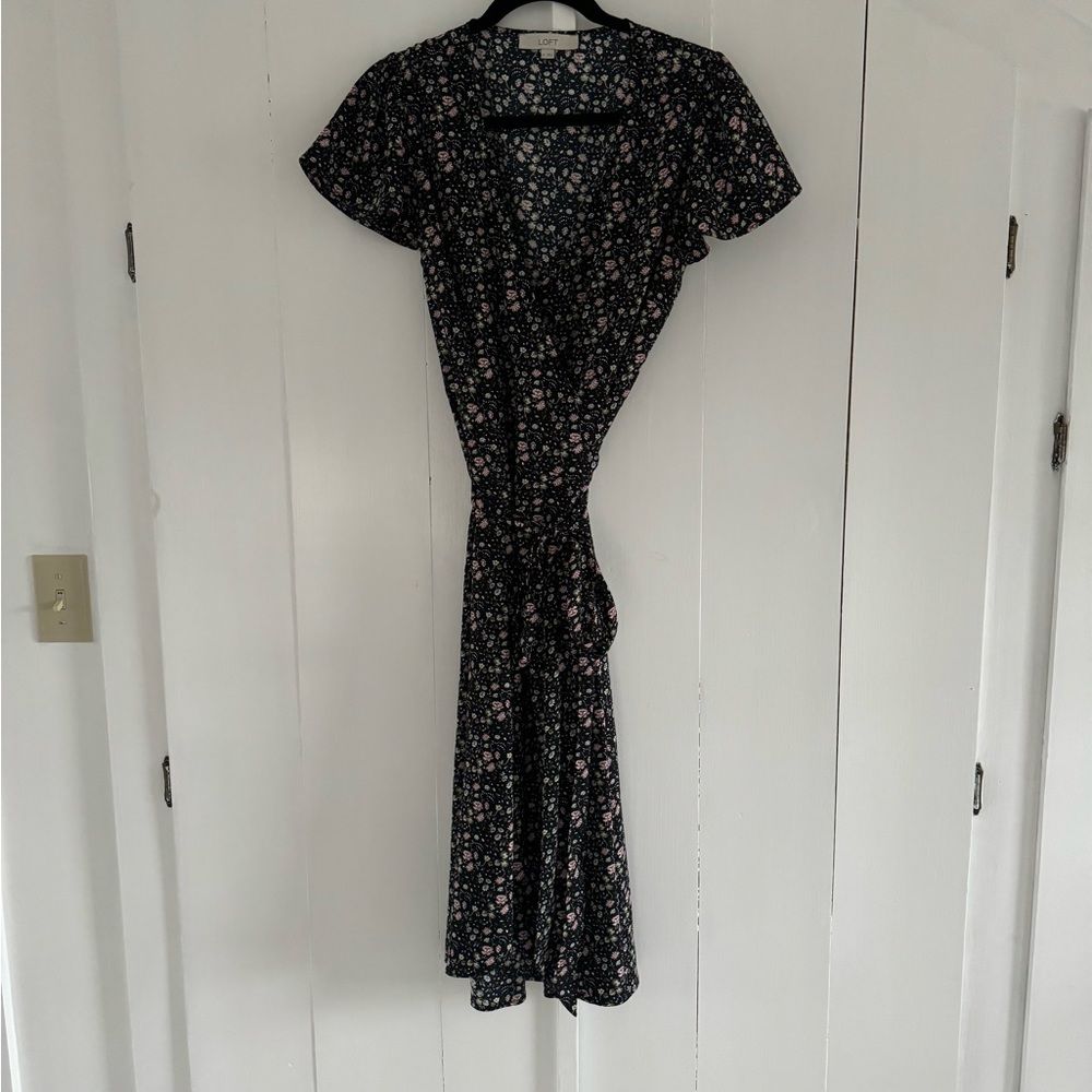 Loft Floral Midi Wrap Dress